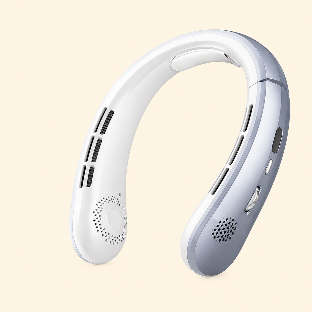 White neckband cooling device on a beige background perfect for the hot weather during hajj and umrah