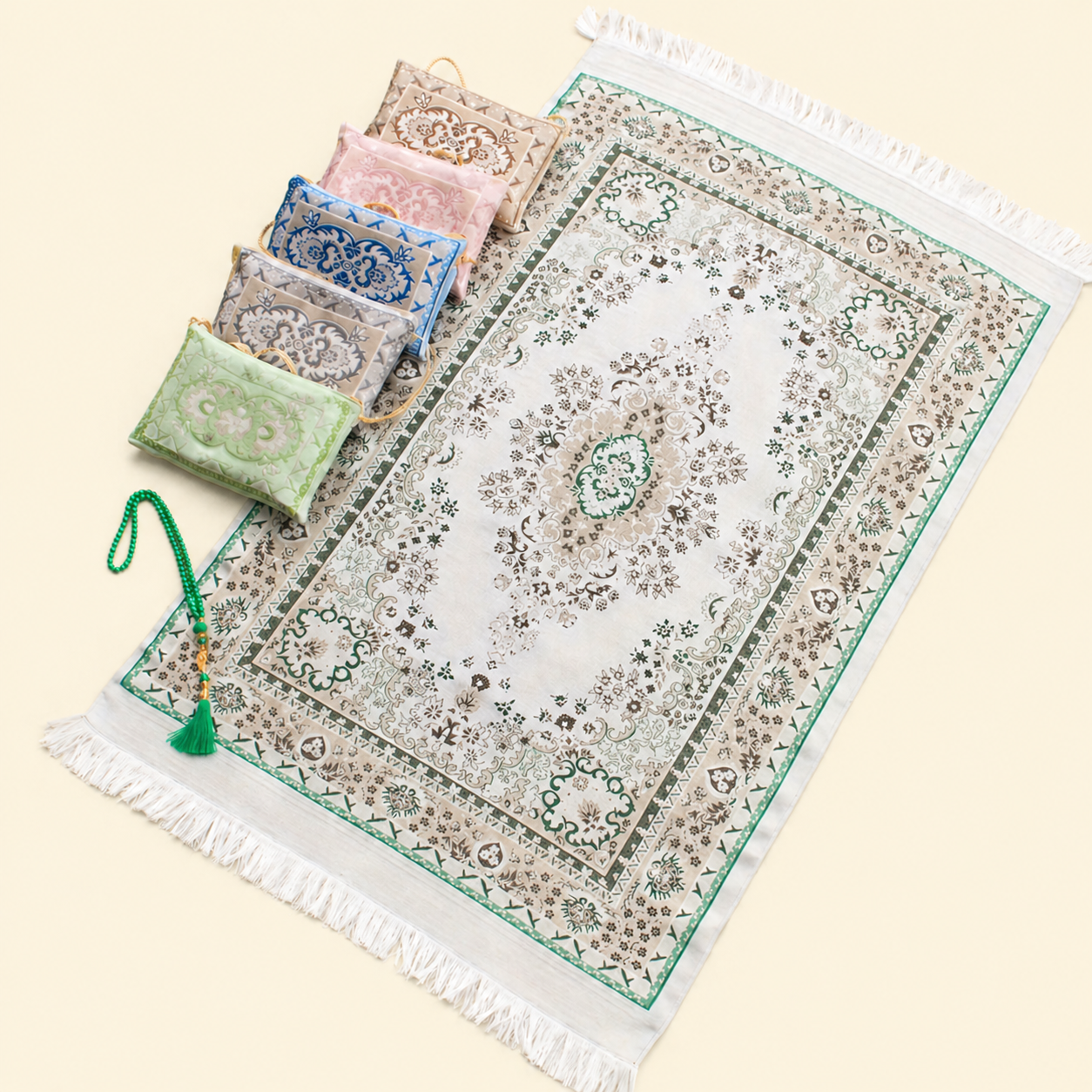 Premium Portable Prayer Rug With Prayer Beads