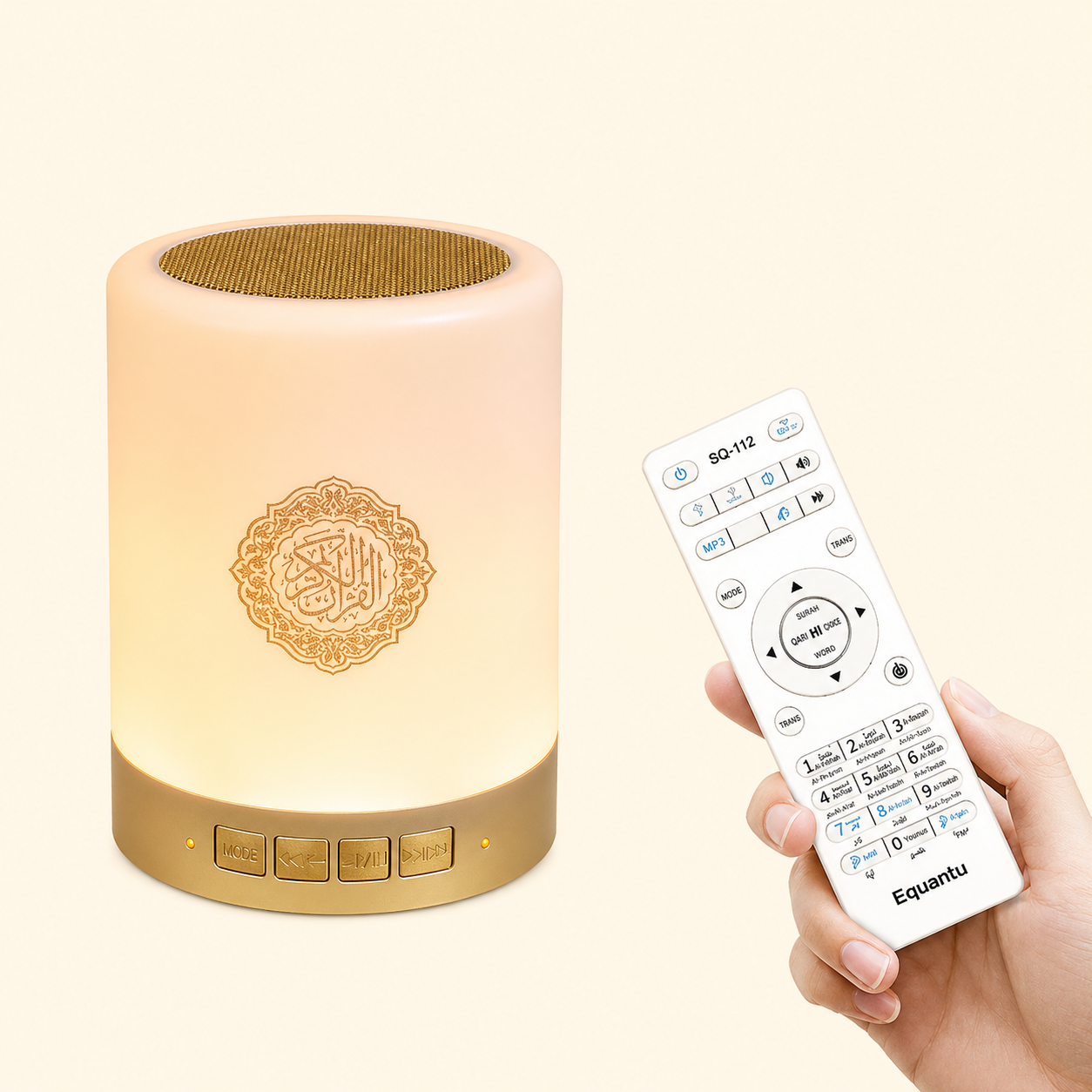 Beige night light  Speaker with remote control on a white background