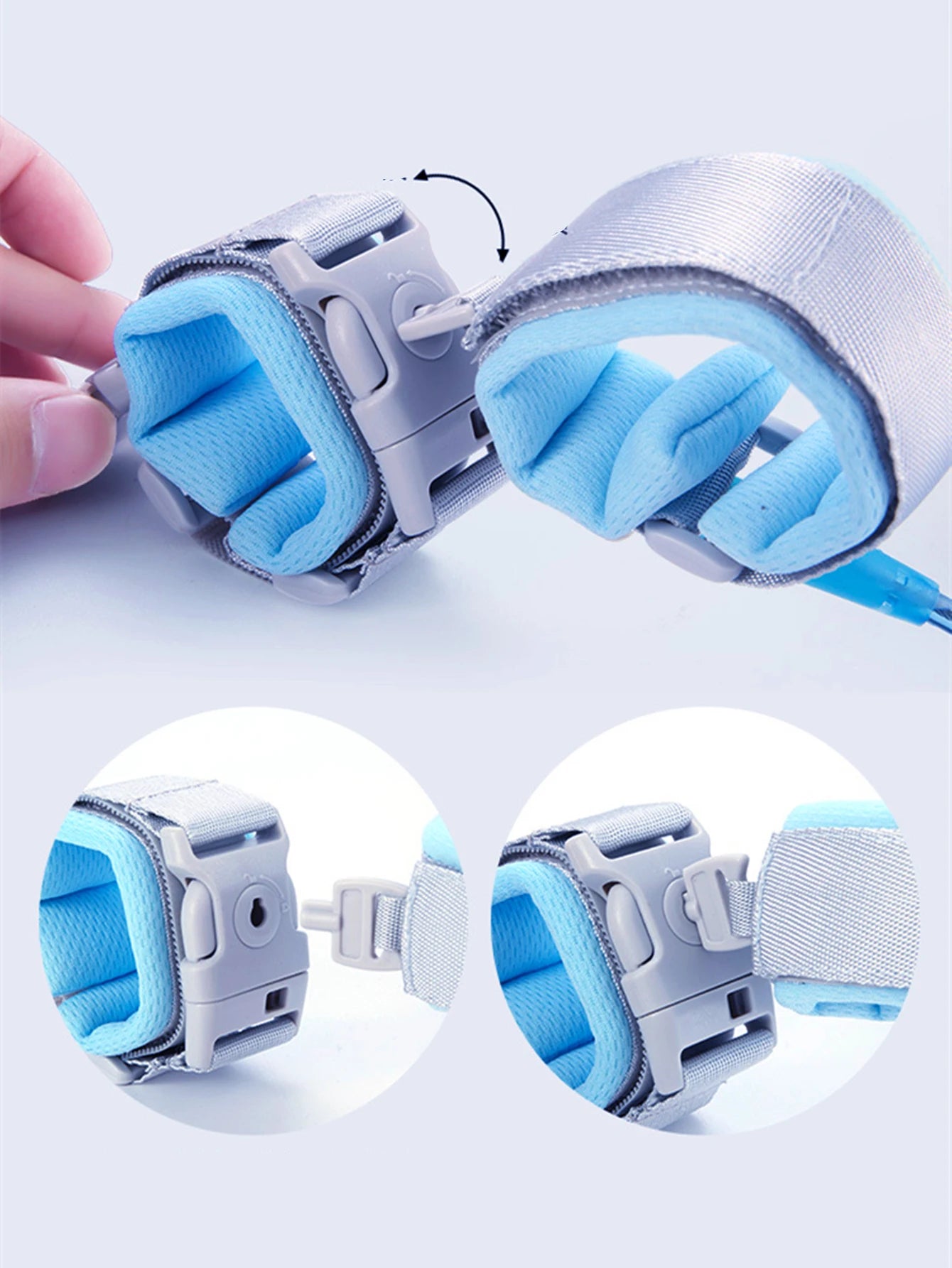 Blue and grey Kids wrist band safety leash for  safety during hajj and umrah pilgrimage