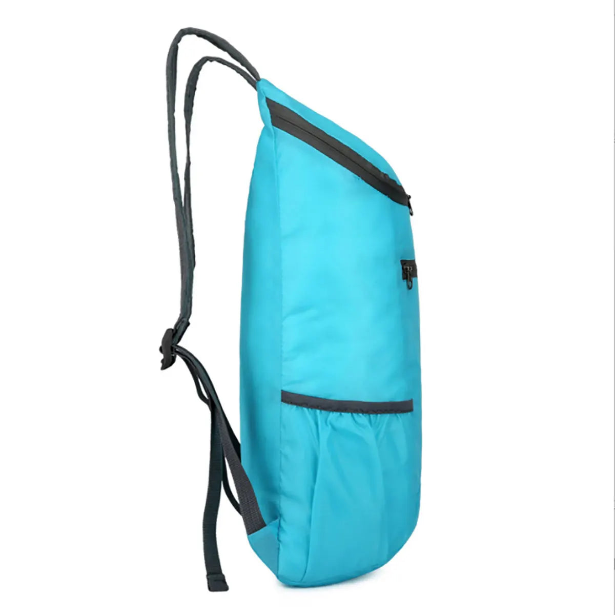 Blue backpack with black straps on a white background for hajj and umrah pilgrimage