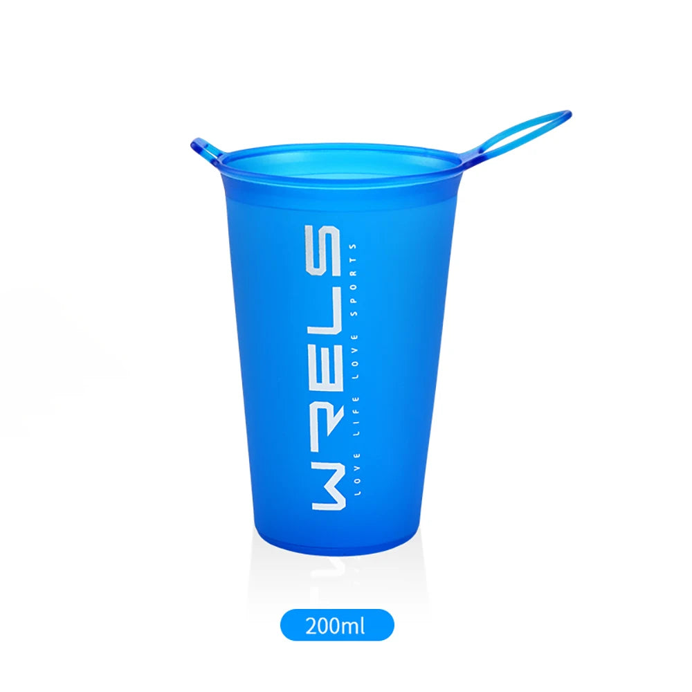 Blue cup with handle and 'WELS' branding on a white background
